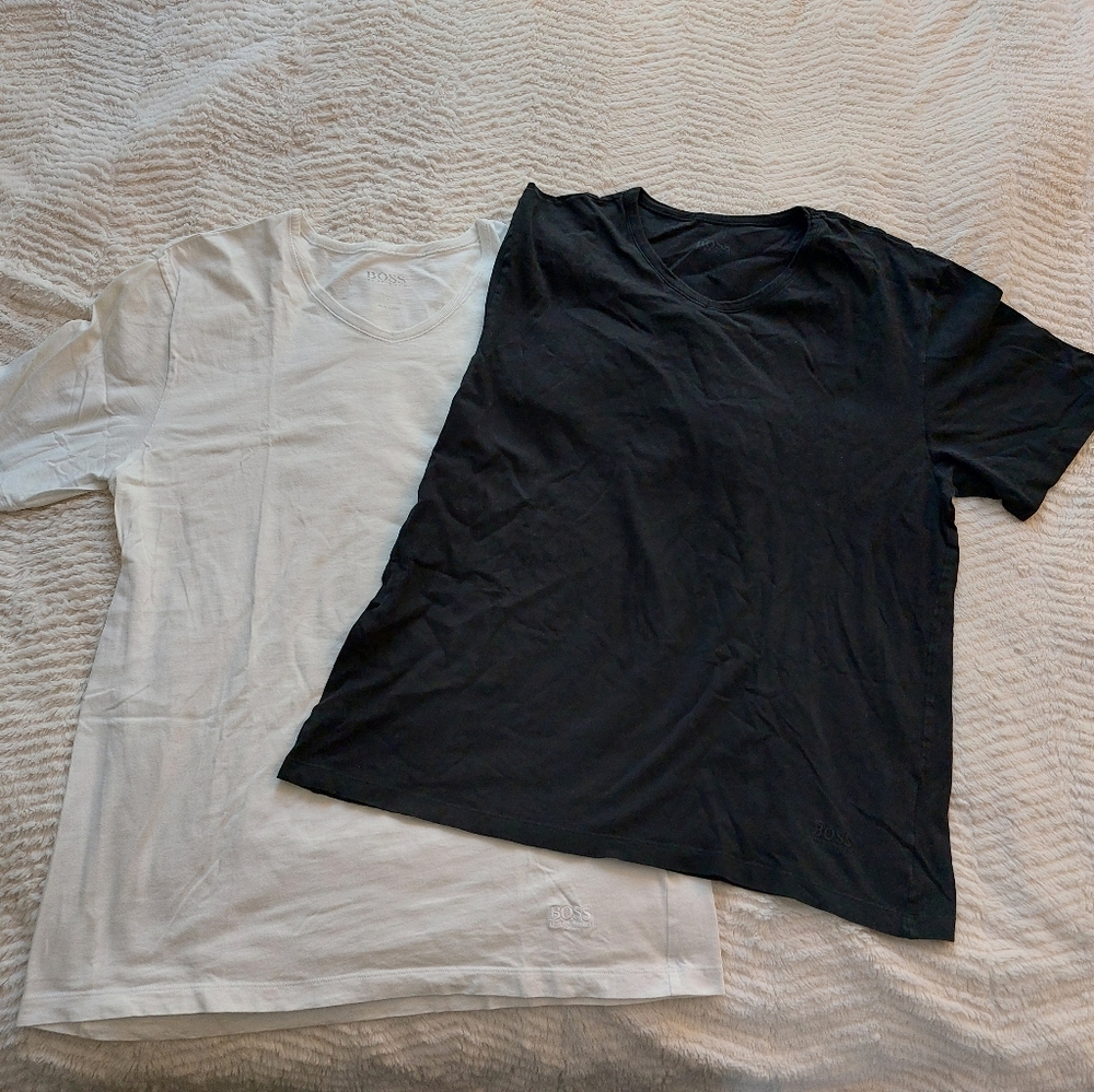 2 Hugo Boss Black and White Embroidered Logo Shirts